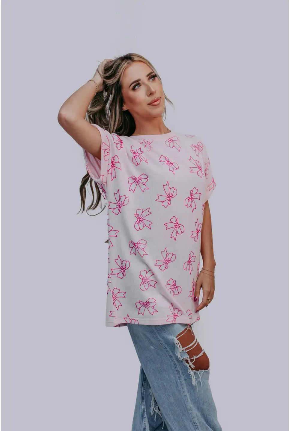 Bailey Oversized Bow Tee-Tops & Tees-Deadwood South Boutique & Company LLC-Deadwood South Boutique, Women's Fashion Boutique in Henderson, TX