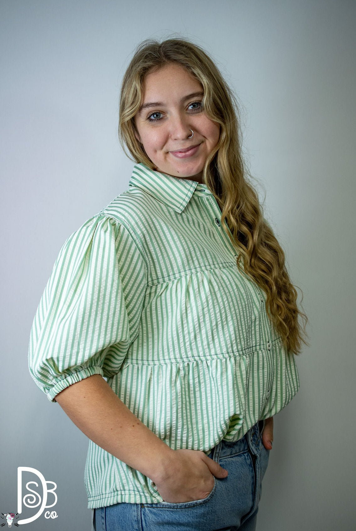 1/2 Sleeve Striped Button - Down Top - Deadwood South Boutique & Company LLC