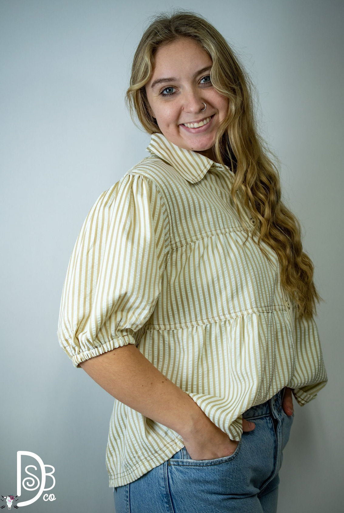 1/2 Sleeve Striped Button - Down Top - Deadwood South Boutique & Company LLC