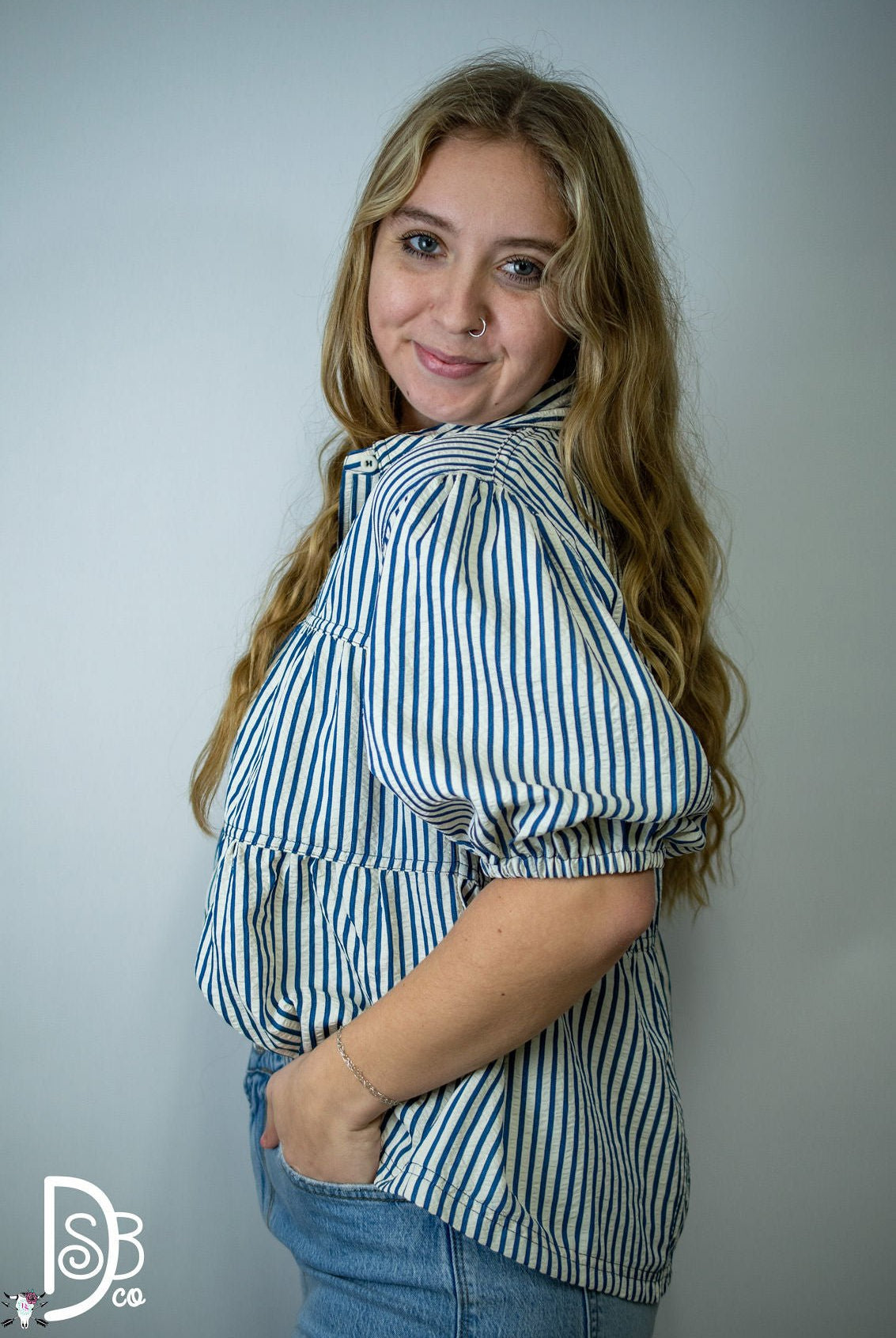 1/2 Sleeve Striped Button - Down Top - Deadwood South Boutique & Company LLC