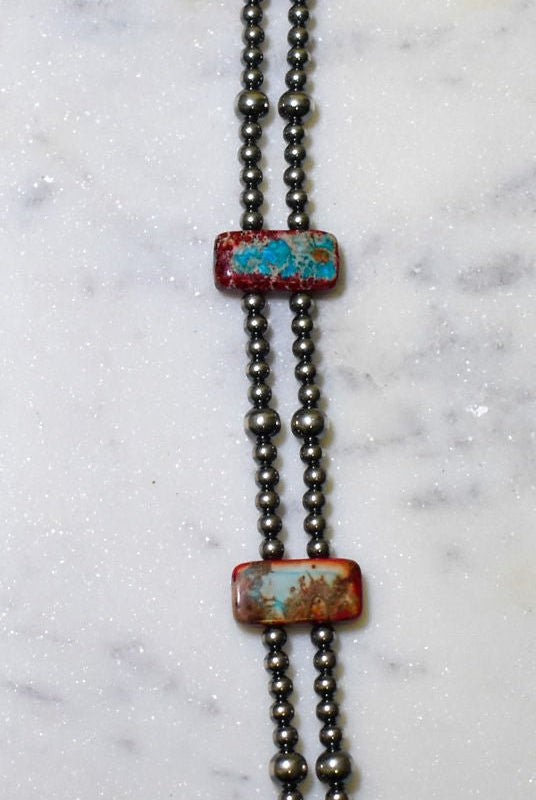 13” Sterling Silver Pearls & Rectangle Variscite Turquoise Choker - Deadwood South Boutique & Company LLC