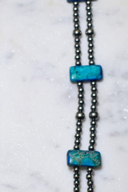 13” Sterling Silver Pearls & Rectangle Variscite Turquoise Choker - Deadwood South Boutique & Company LLC