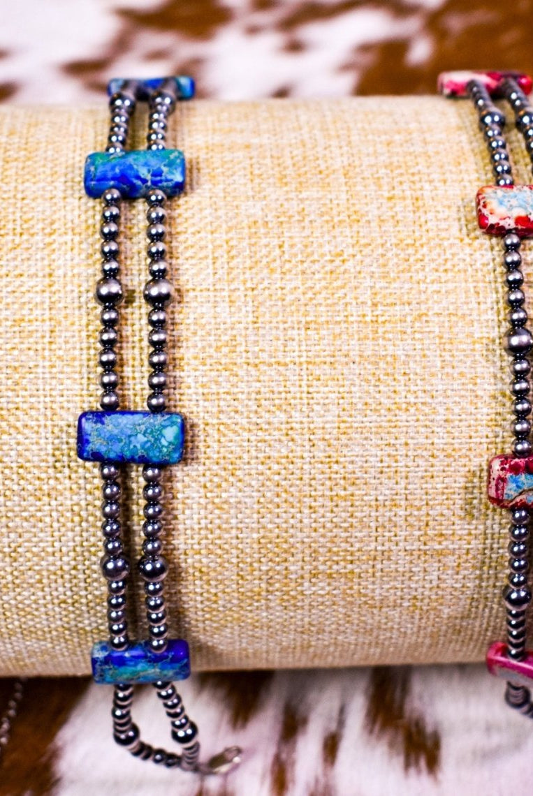 13” Sterling Silver Pearls & Rectangle Variscite Turquoise Choker - Deadwood South Boutique & Company LLC