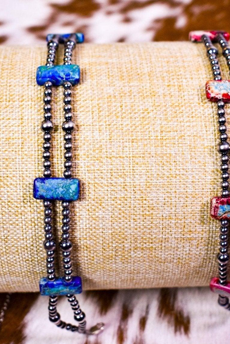 13” Sterling Silver Pearls & Rectangle Variscite Turquoise Choker - Deadwood South Boutique & Company LLC