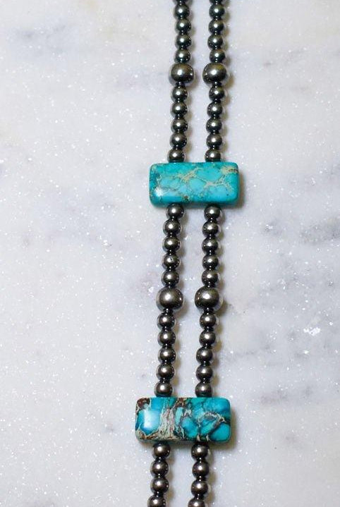 13” Sterling Silver Pearls & Rectangle Variscite Turquoise Choker - Deadwood South Boutique & Company LLC