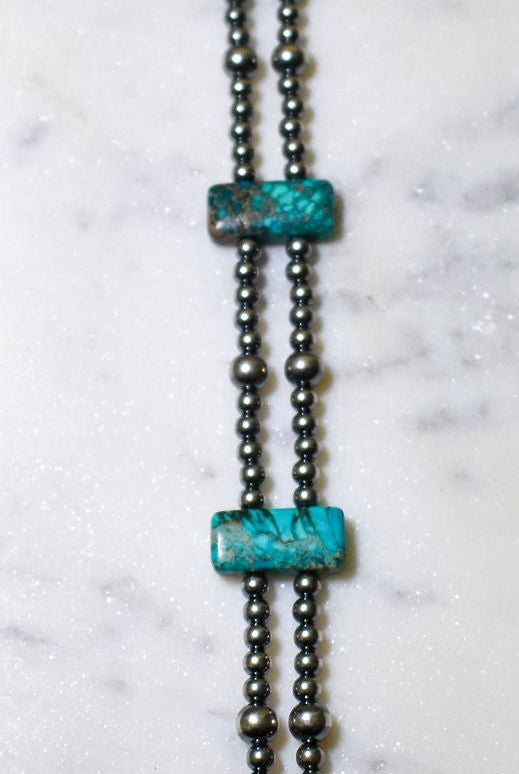 13” Sterling Silver Pearls & Rectangle Variscite Turquoise Choker - Deadwood South Boutique & Company LLC