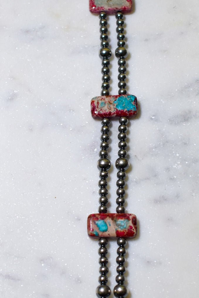 13” Sterling Silver Pearls & Rectangle Variscite Turquoise Choker - Deadwood South Boutique & Company LLC