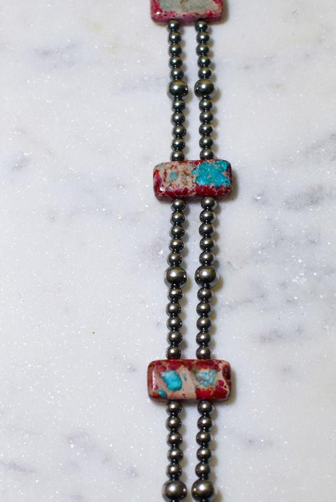13” Sterling Silver Pearls & Rectangle Variscite Turquoise Choker - Deadwood South Boutique & Company LLC