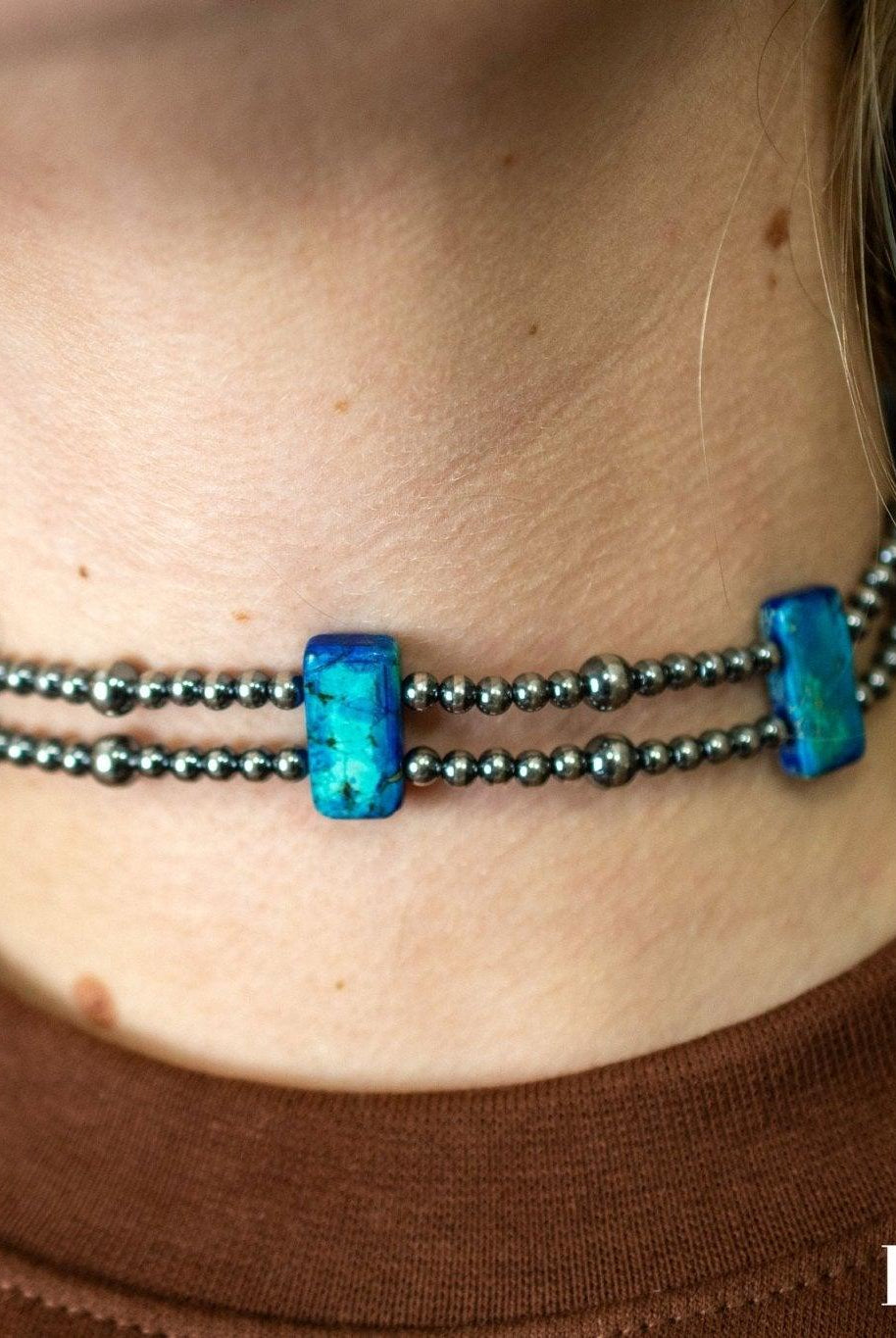 13” Sterling Silver Pearls & Rectangle Variscite Turquoise Choker - Deadwood South Boutique & Company LLC