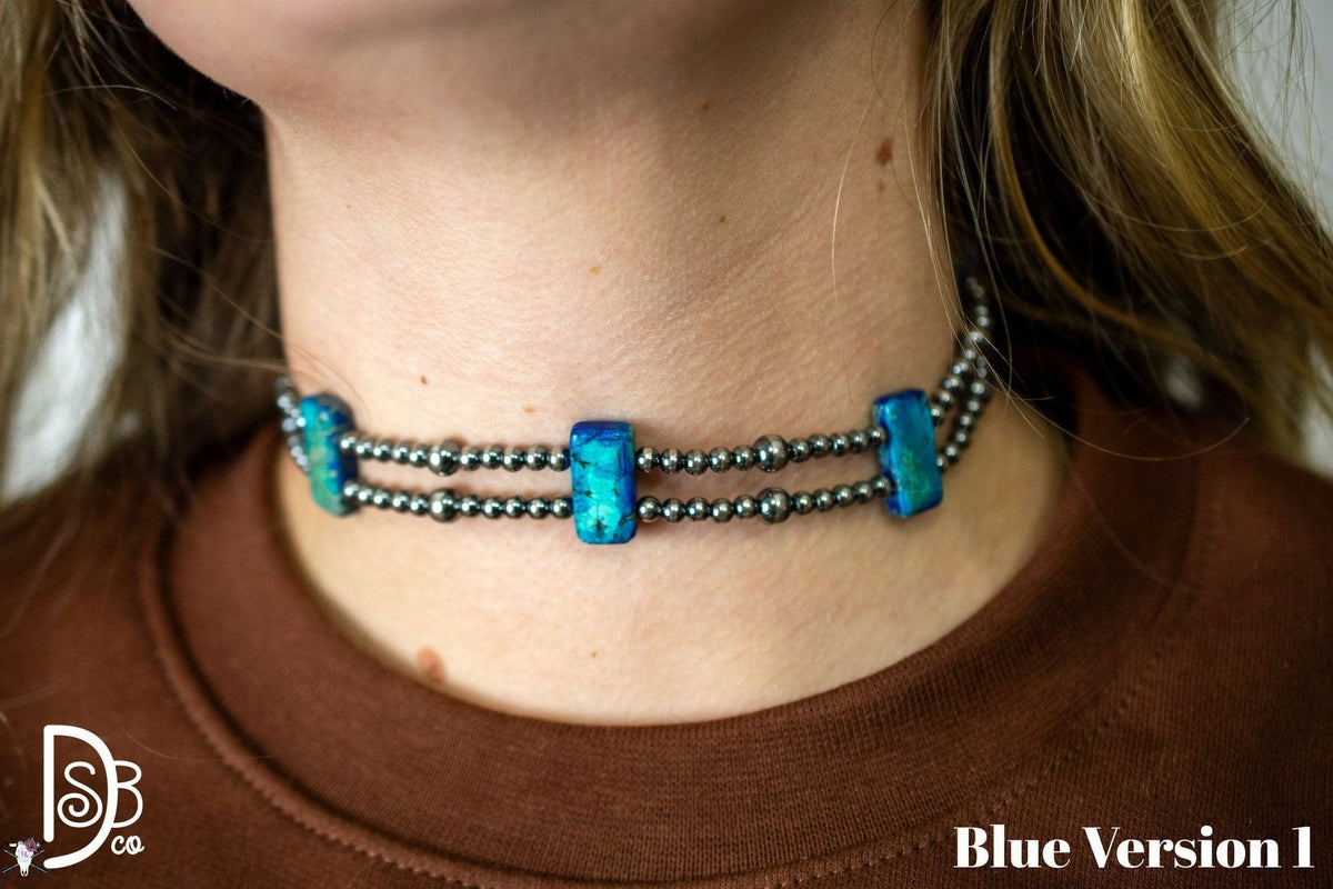 13” Sterling Silver Pearls & Rectangle Variscite Turquoise Choker - Deadwood South Boutique & Company LLC