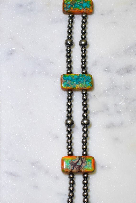 13” Sterling Silver Pearls & Rectangle Variscite Turquoise Choker - Deadwood South Boutique & Company LLC