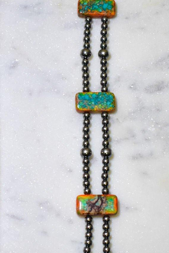 13” Sterling Silver Pearls & Rectangle Variscite Turquoise Choker - Deadwood South Boutique & Company LLC