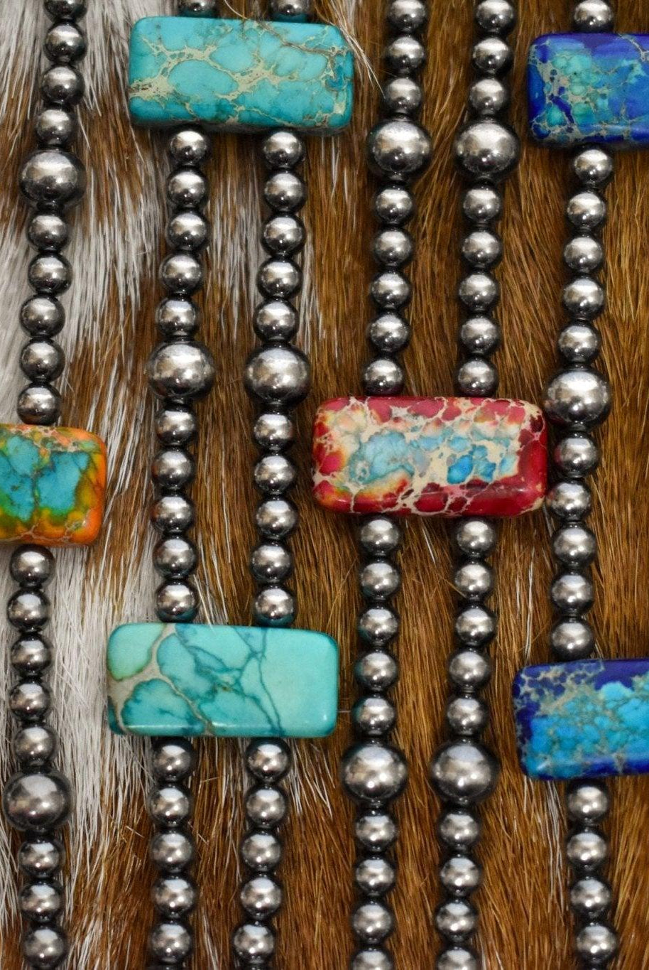 13” Sterling Silver Pearls & Rectangle Variscite Turquoise Choker - Deadwood South Boutique & Company LLC