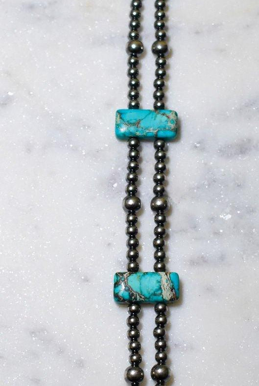 13” Sterling Silver Pearls & Rectangle Variscite Turquoise Choker - Deadwood South Boutique & Company LLC
