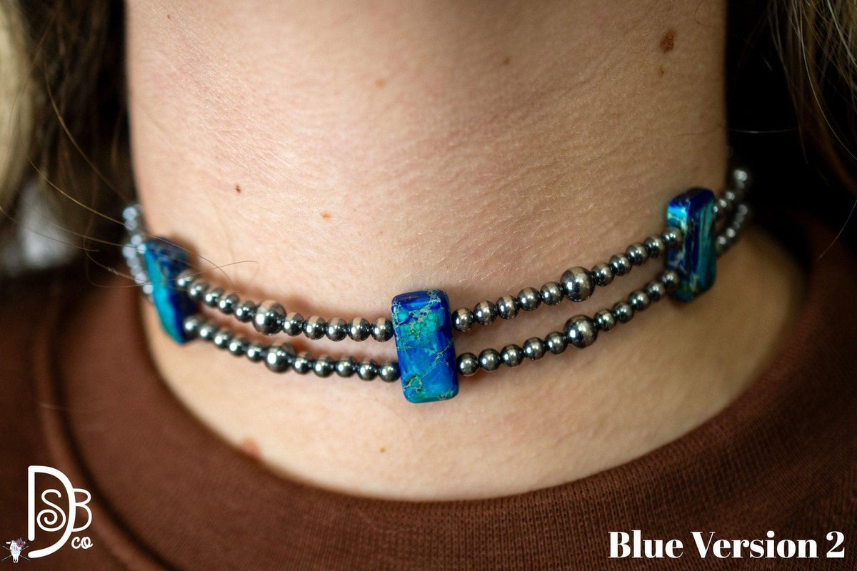 13” Sterling Silver Pearls & Rectangle Variscite Turquoise Choker - Deadwood South Boutique & Company LLC
