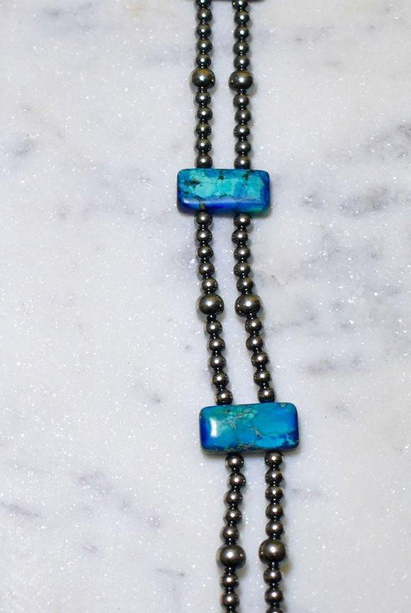 13” Sterling Silver Pearls & Rectangle Variscite Turquoise Choker - Deadwood South Boutique & Company LLC