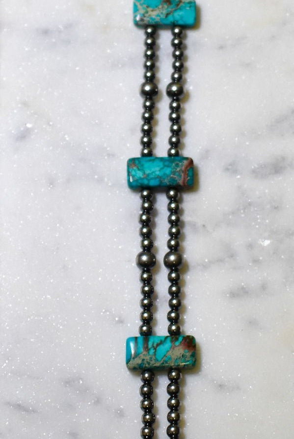 13” Sterling Silver Pearls & Rectangle Variscite Turquoise Choker - Deadwood South Boutique & Company LLC