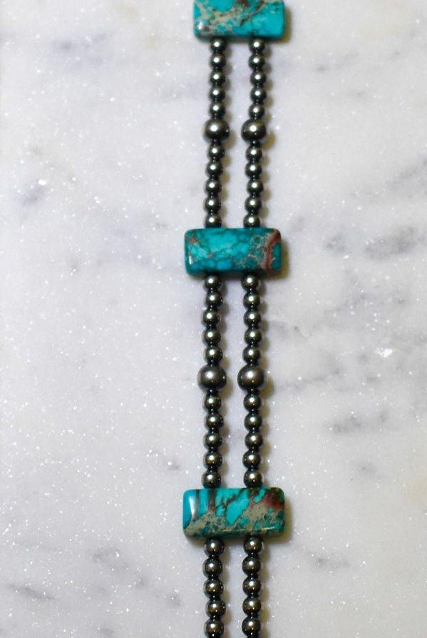13” Sterling Silver Pearls & Rectangle Variscite Turquoise Choker - Deadwood South Boutique & Company LLC
