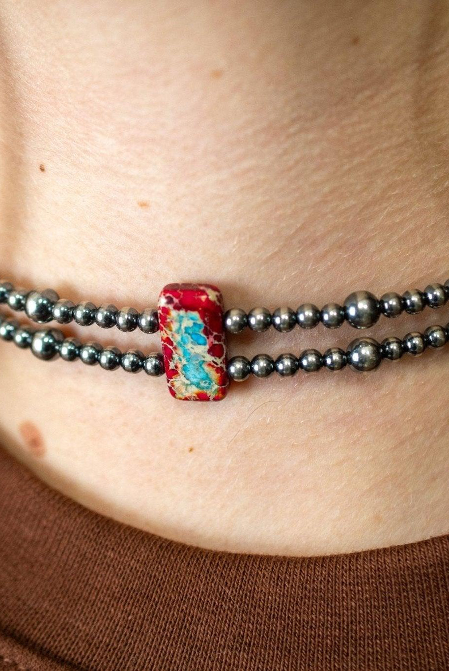 13” Sterling Silver Pearls & Rectangle Variscite Turquoise Choker - Deadwood South Boutique & Company LLC