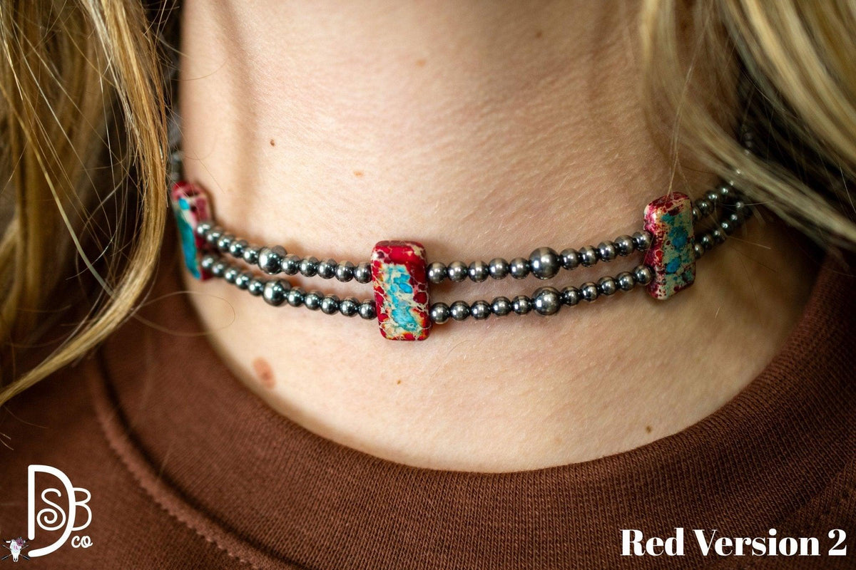 13” Sterling Silver Pearls & Rectangle Variscite Turquoise Choker - Deadwood South Boutique & Company LLC