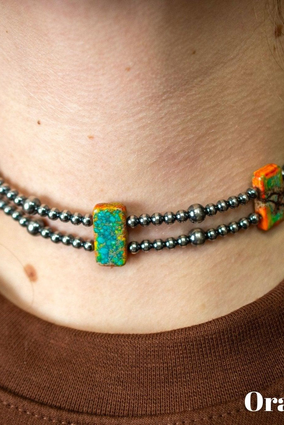 13” Sterling Silver Pearls & Rectangle Variscite Turquoise Choker - Deadwood South Boutique & Company LLC