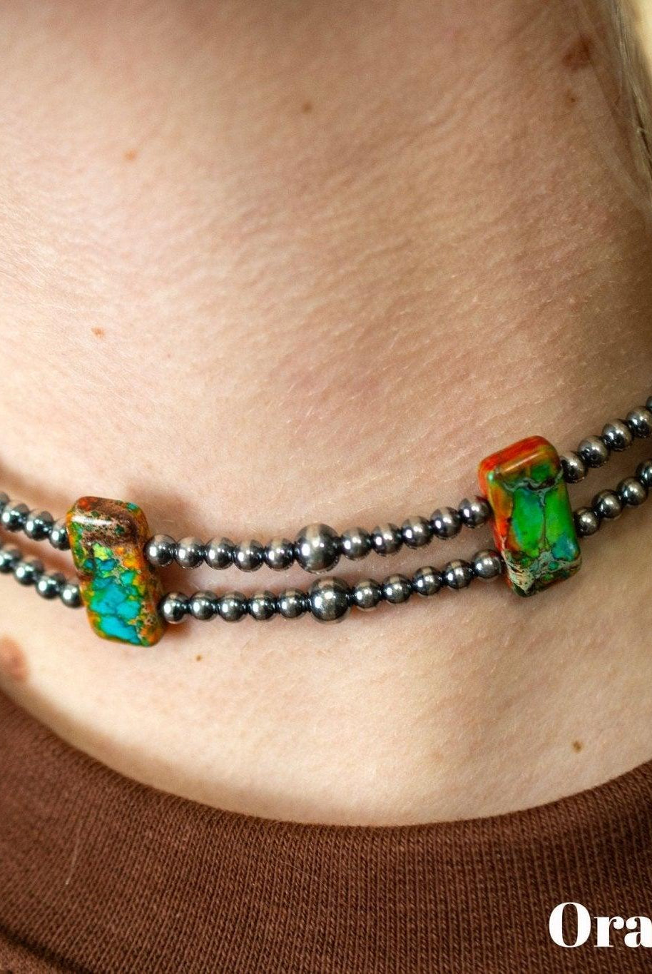 13” Sterling Silver Pearls & Rectangle Variscite Turquoise Choker - Deadwood South Boutique & Company LLC