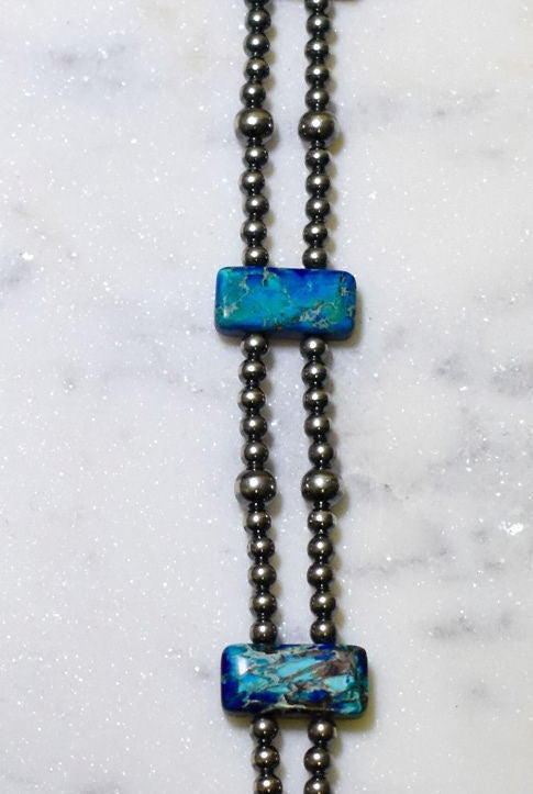 13” Sterling Silver Pearls & Rectangle Variscite Turquoise Choker - Deadwood South Boutique & Company LLC