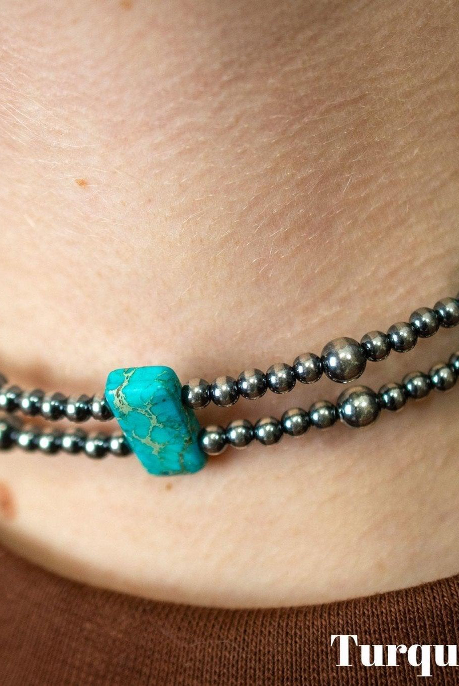 13” Sterling Silver Pearls & Rectangle Variscite Turquoise Choker - Deadwood South Boutique & Company LLC