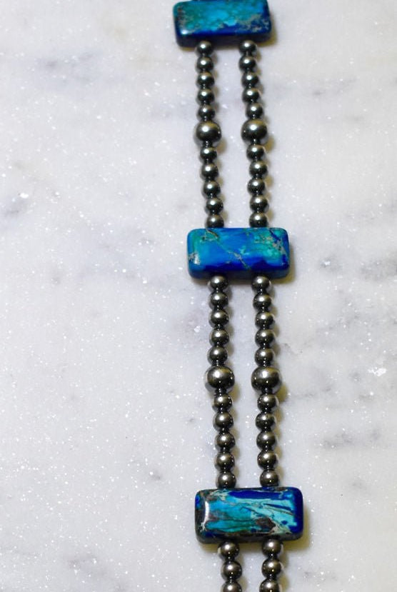 13” Sterling Silver Pearls & Rectangle Variscite Turquoise Choker - Deadwood South Boutique & Company LLC