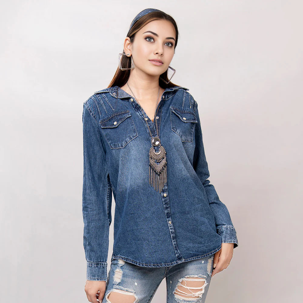 AD Remi Leather Denim Top-Tops & Tees-Deadwood South Boutique & Company LLC-Deadwood South Boutique, Women's Fashion Boutique in Henderson, TX