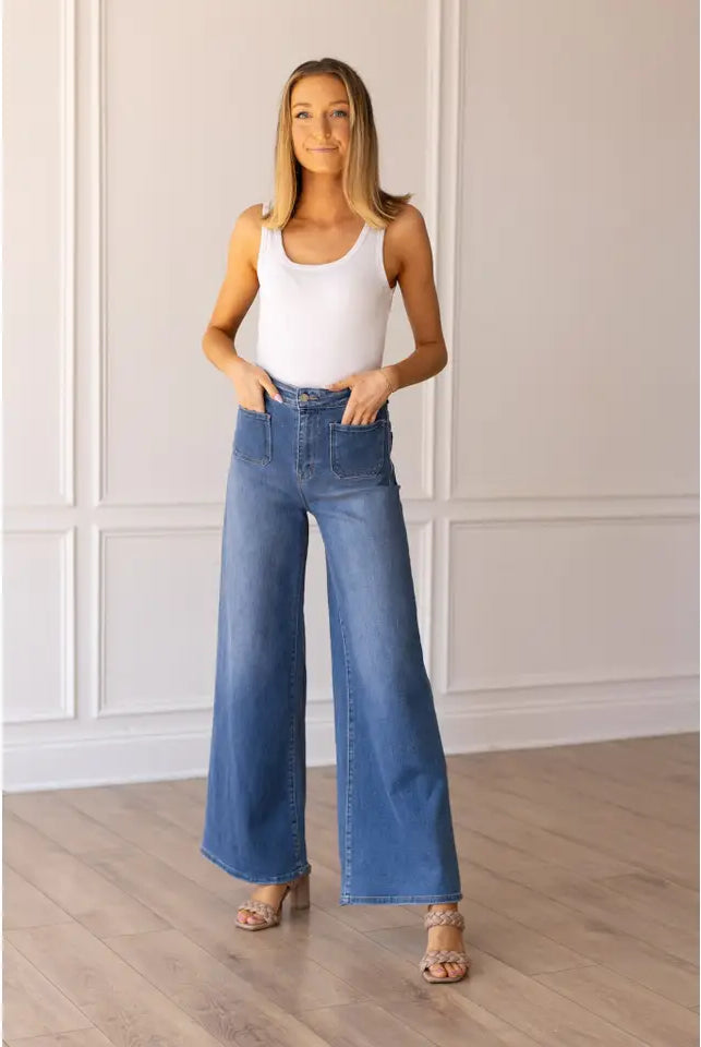 The Matilda Medium Wash Wide Leg-Jeans-Deadwood South Boutique & Company LLC-Deadwood South Boutique, Women's Fashion Boutique in Henderson, TX
