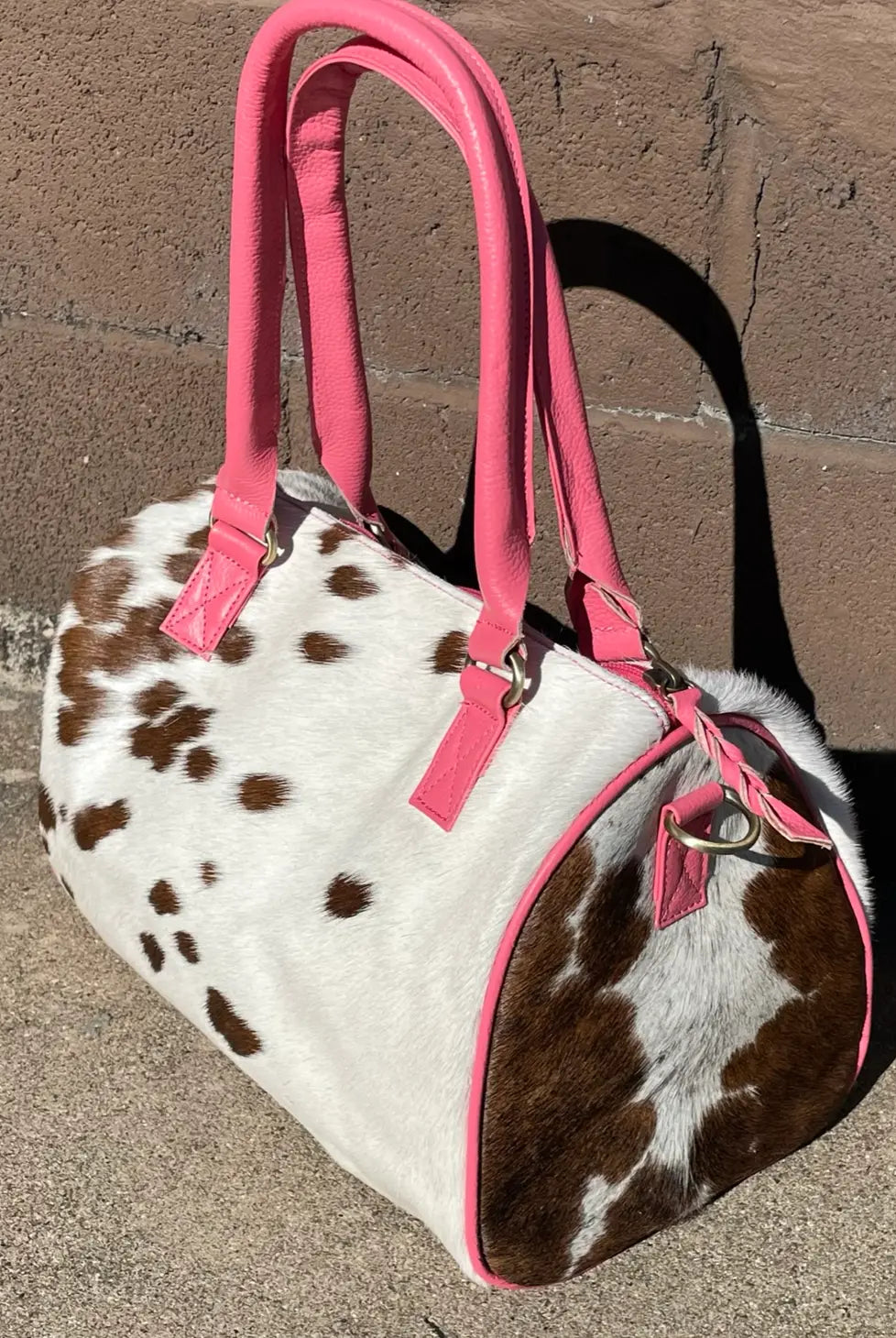 Cowhide Speedy Leather Bag with Pink Detail-Deadwood South Boutique & Company-Deadwood South Boutique, Women's Fashion Boutique in Henderson, TX