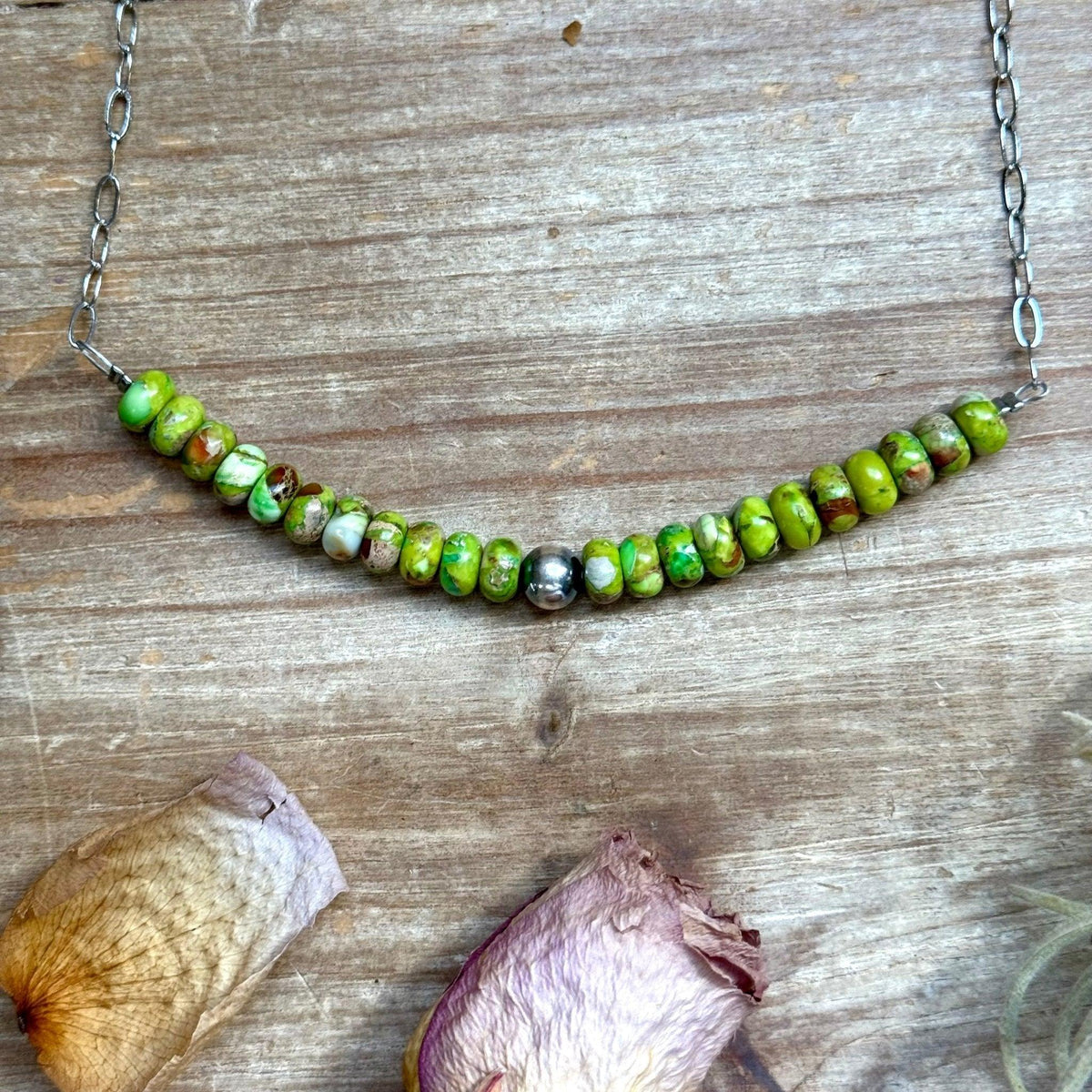 16” Green Variscite Paperclip Necklace – Sterling Silver Accent - Deadwood South Boutique & Company LLC