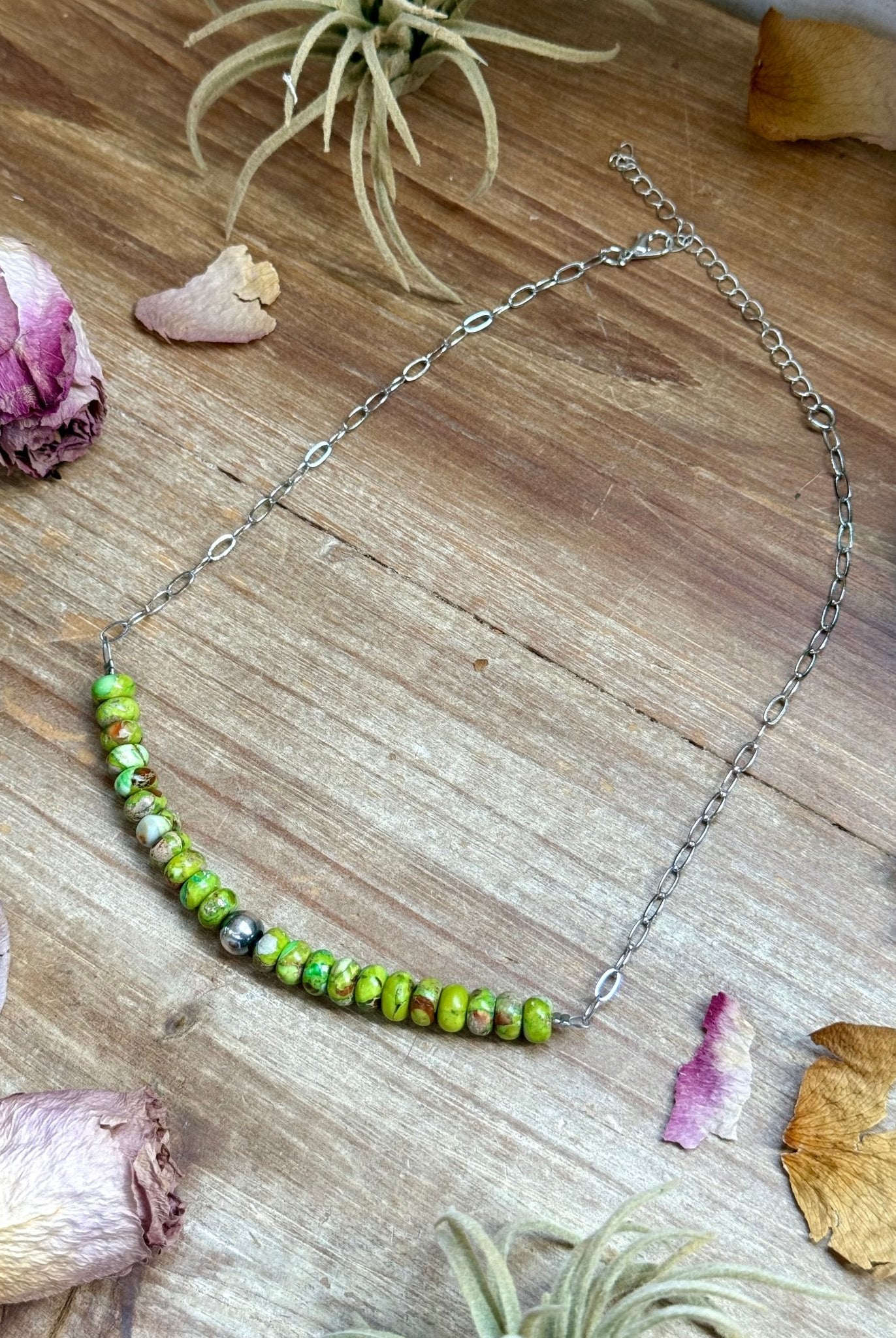 16” Green Variscite Paperclip Necklace – Sterling Silver Accent - Deadwood South Boutique & Company LLC