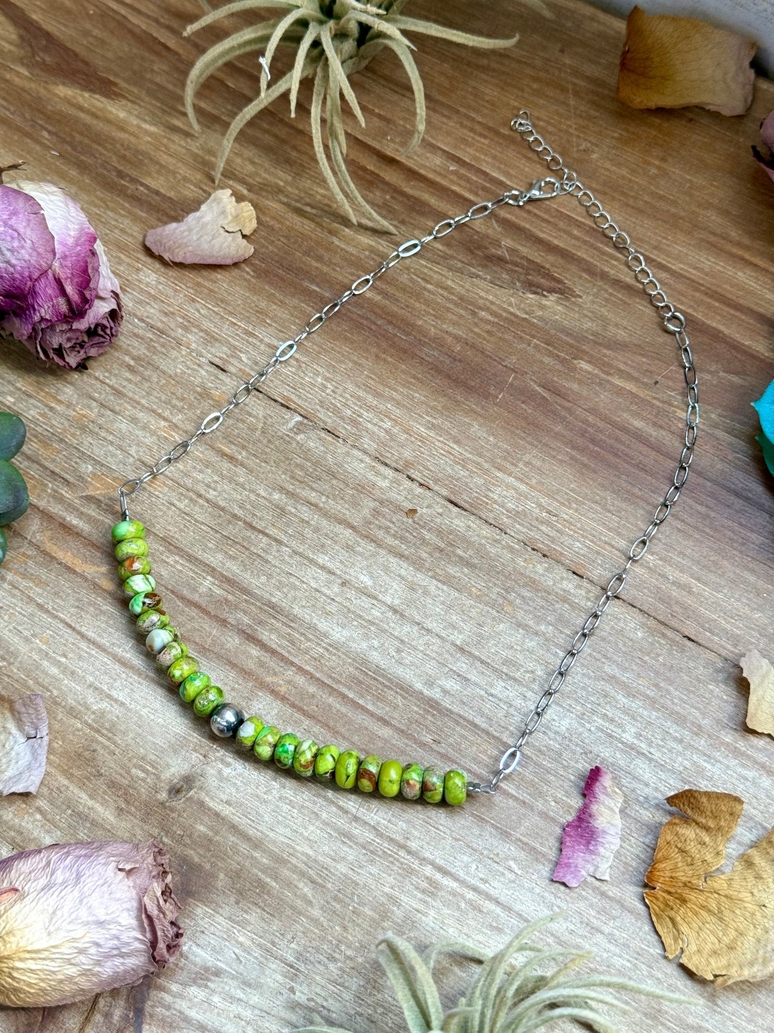 16” Green Variscite Paperclip Necklace – Sterling Silver Accent - Deadwood South Boutique & Company LLC