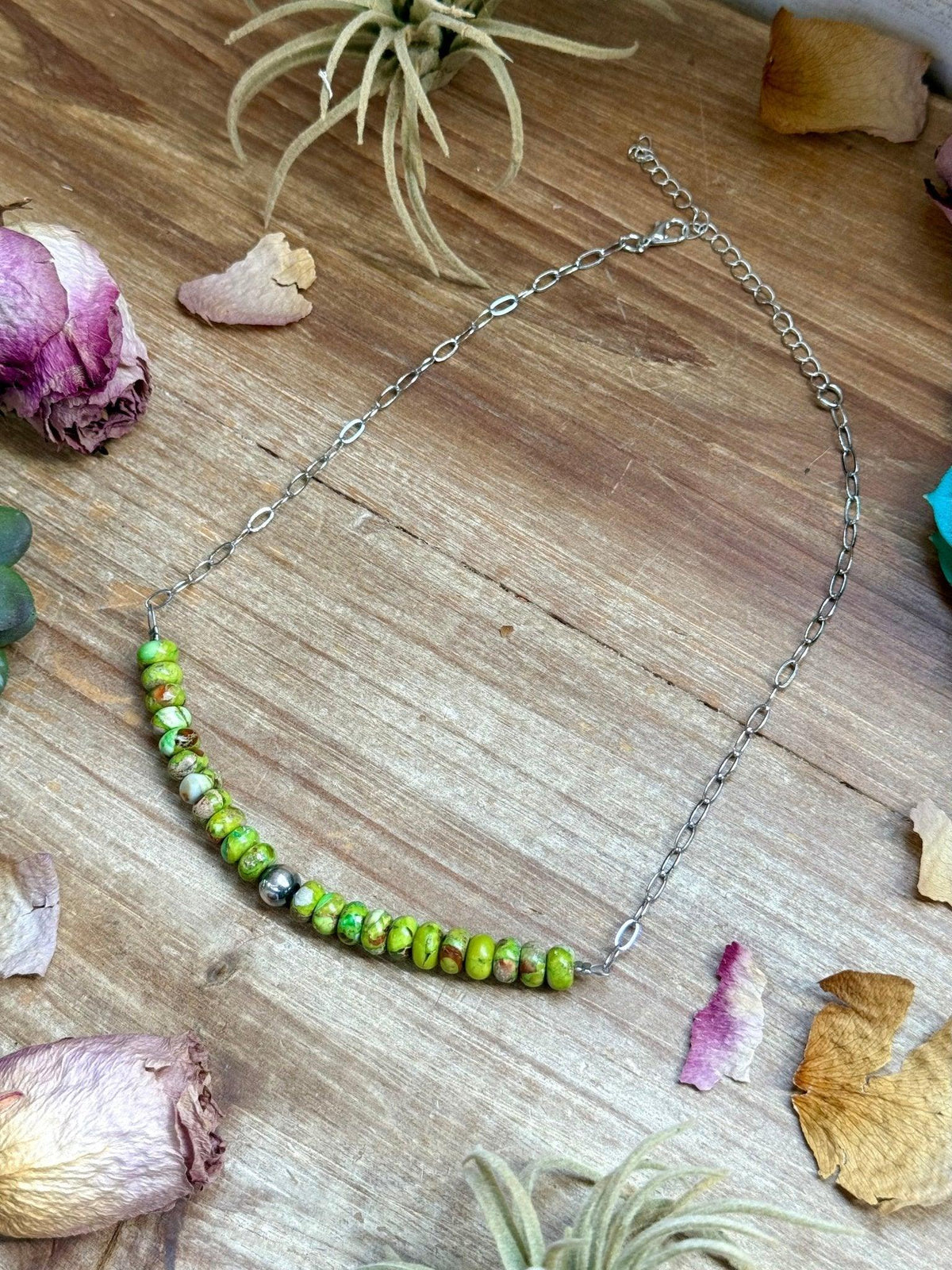 16” Green Variscite Paperclip Necklace – Sterling Silver Accent - Deadwood South Boutique & Company LLC