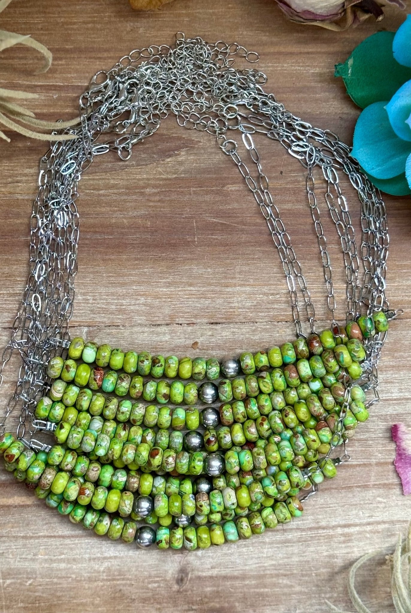 16” Green Variscite Paperclip Necklace – Sterling Silver Accent - Deadwood South Boutique & Company LLC