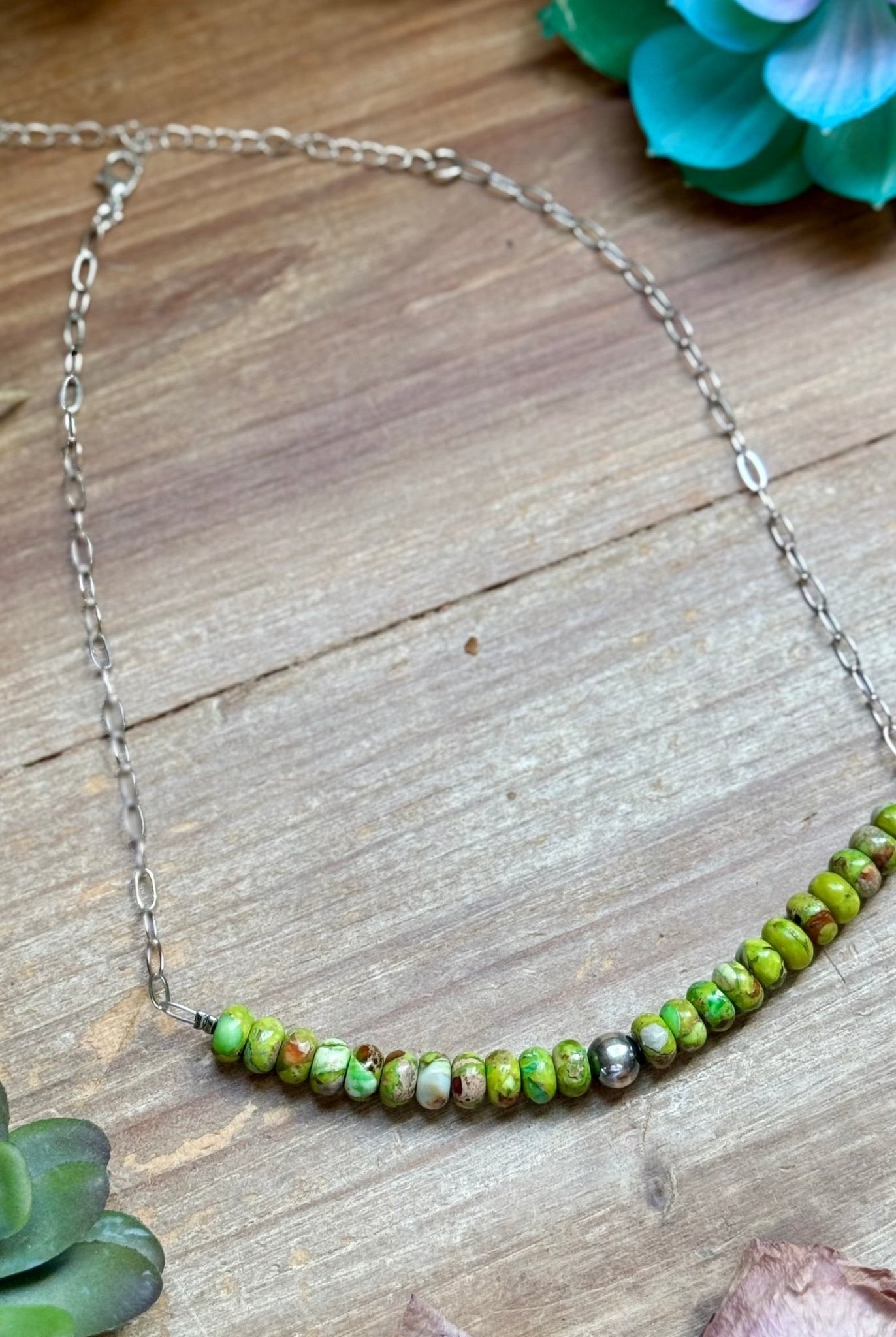 16” Green Variscite Paperclip Necklace – Sterling Silver Accent - Deadwood South Boutique & Company LLC
