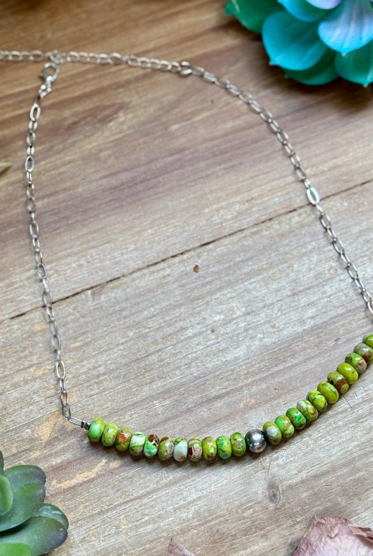 16” Green Variscite Paperclip Necklace – Sterling Silver Accent - Deadwood South Boutique & Company LLC