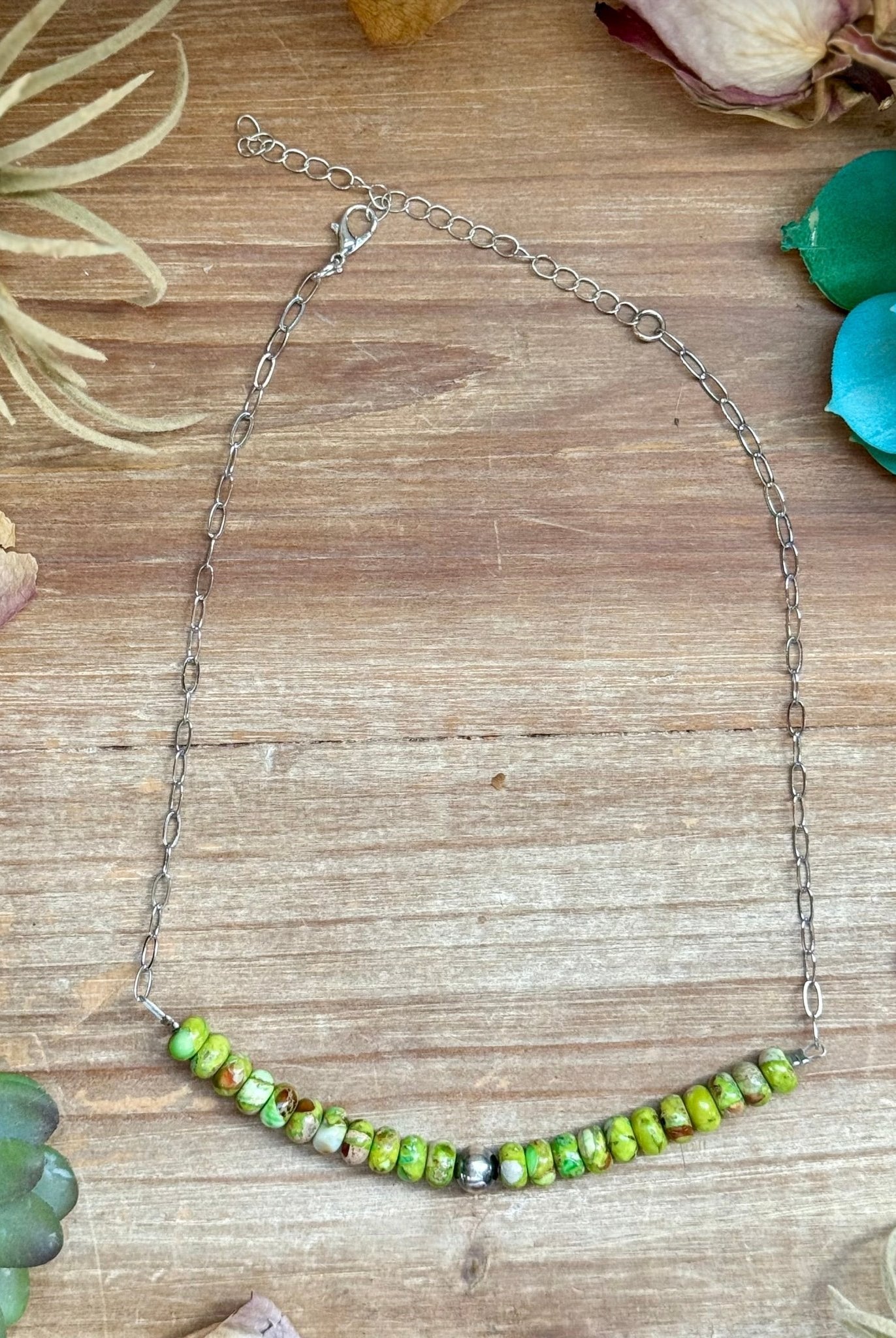16” Green Variscite Paperclip Necklace – Sterling Silver Accent - Deadwood South Boutique & Company LLC