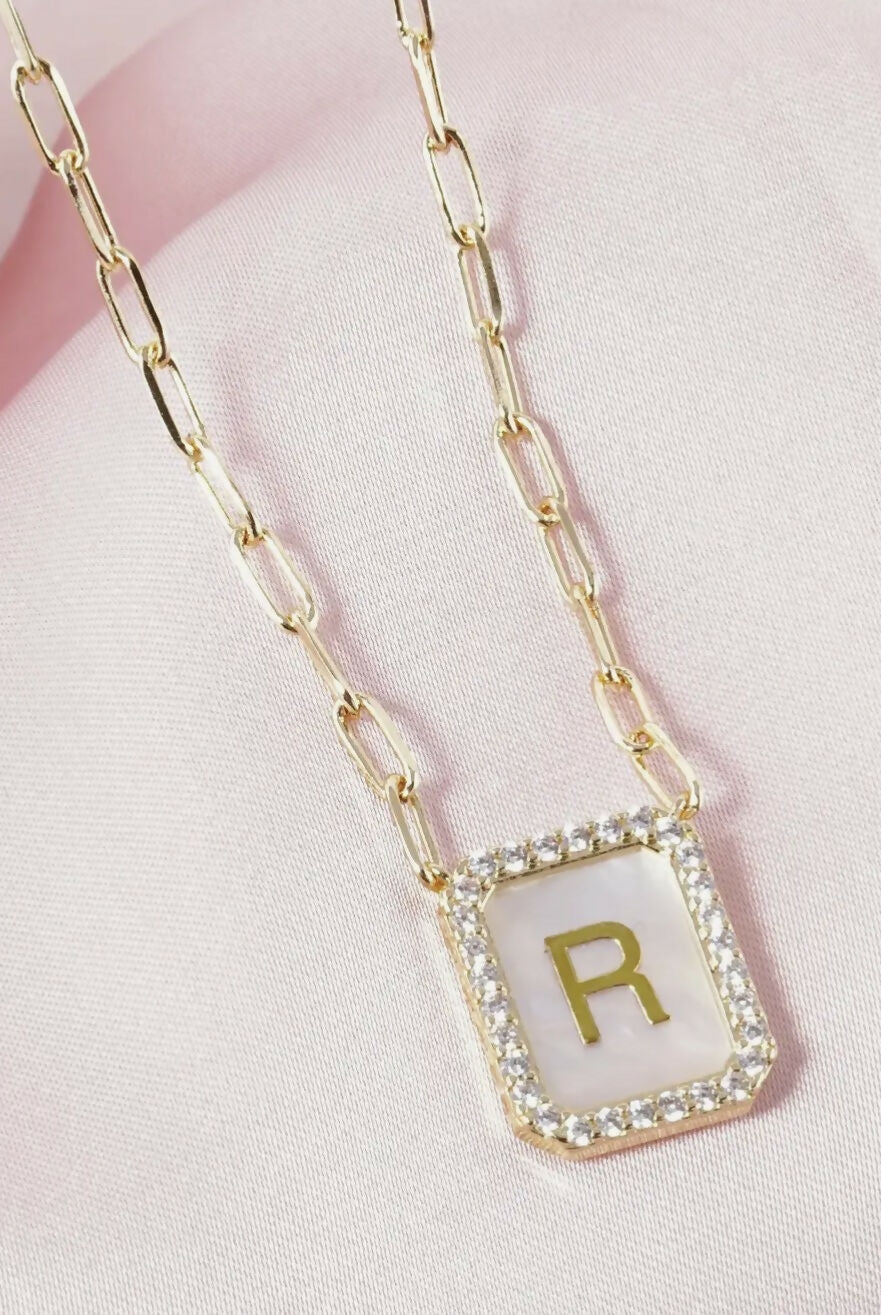 18K CZ Pearl Initial Necklace - Deadwood South Boutique & Company LLC