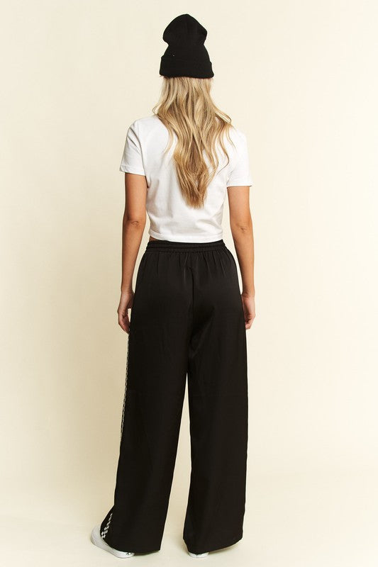 Marcy Checkerboard Tape Satin Sweatpants-Sweatpants-Deadwood South Boutique & Company LLC-Deadwood South Boutique, Women's Fashion Boutique in Henderson, TX