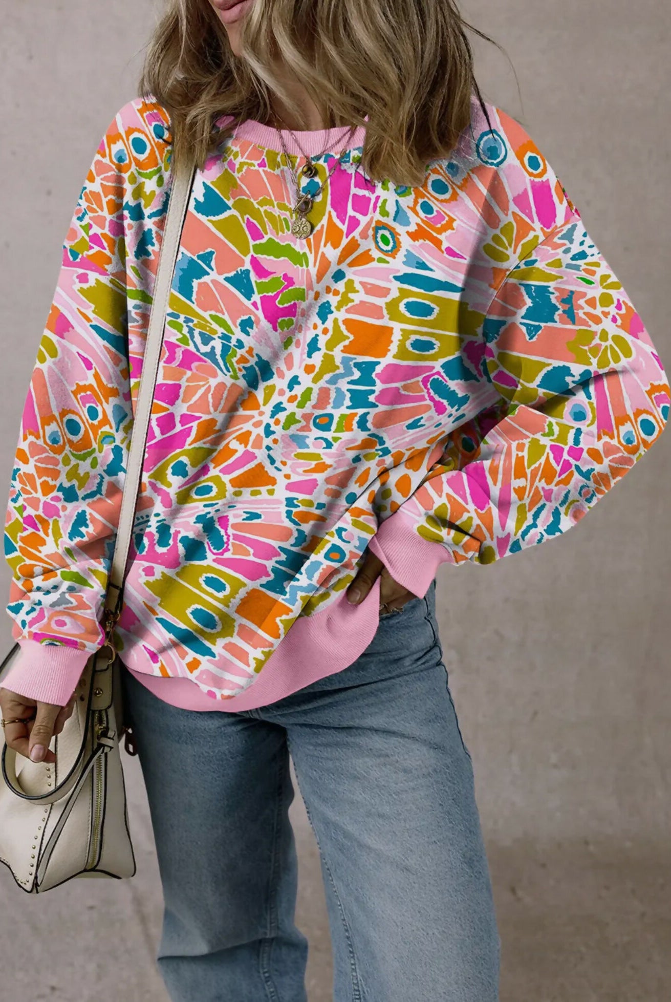 Abstract Print Sweatshirt w/pockets-Tops & Tees-Vintage Cowgirl-Deadwood South Boutique, Women's Fashion Boutique in Henderson, TX