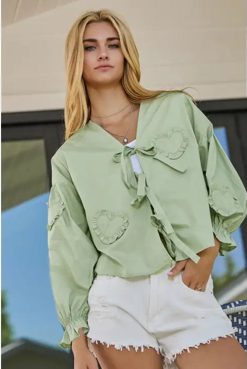 Front Bow Tie Long Sleeve Blouse-Tops & Tees-Deadwood South Boutique & Company LLC-Deadwood South Boutique, Women's Fashion Boutique in Henderson, TX