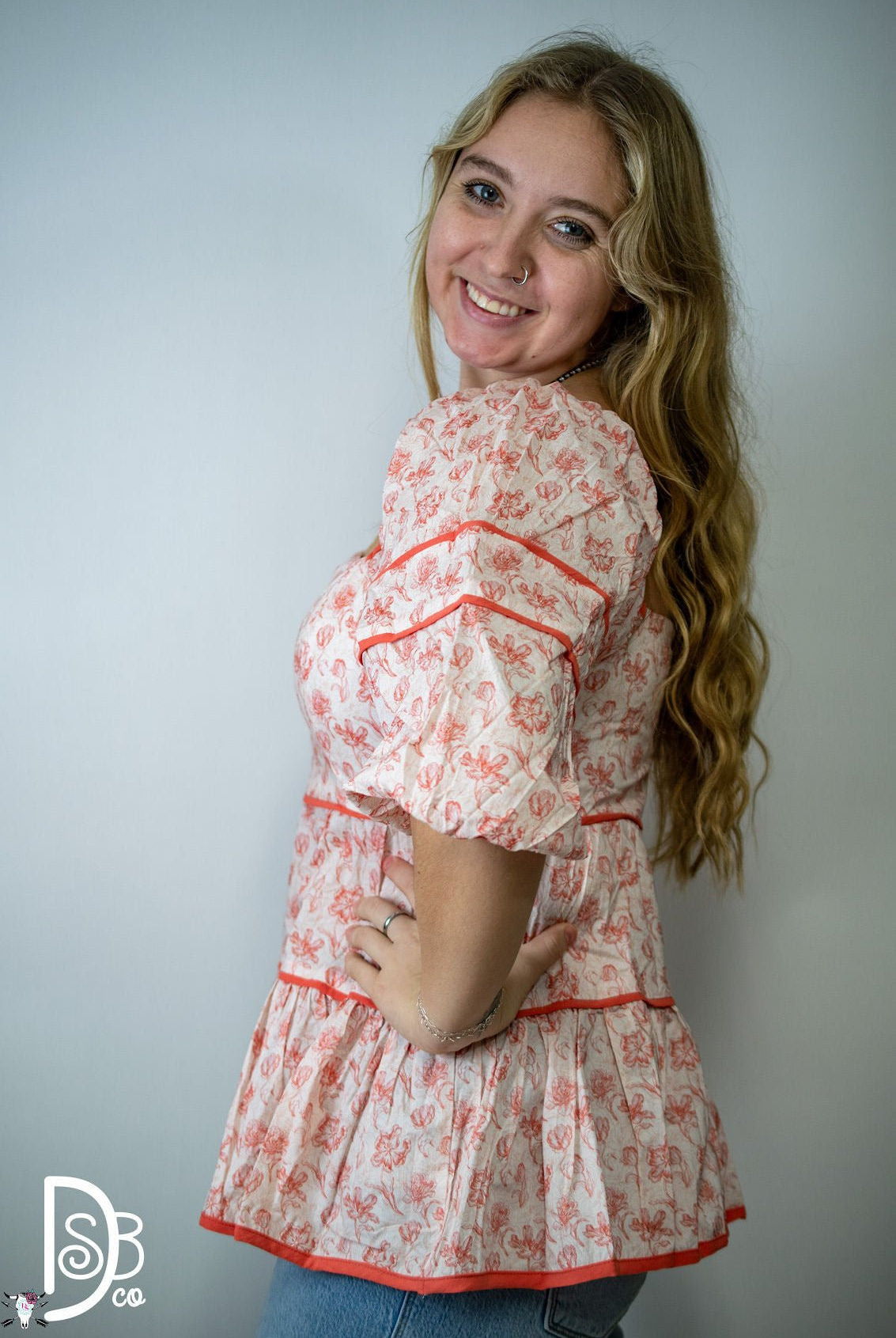 3/4 Sleeve Foral Tiered Top - Deadwood South Boutique & Company LLC