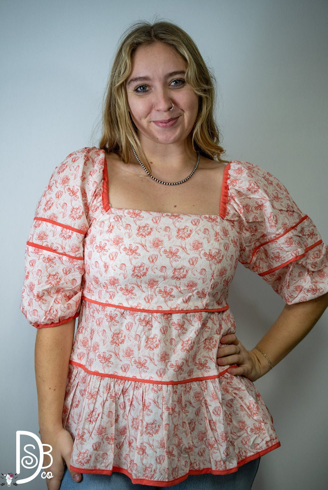 3/4 Sleeve Foral Tiered Top - Deadwood South Boutique & Company LLC