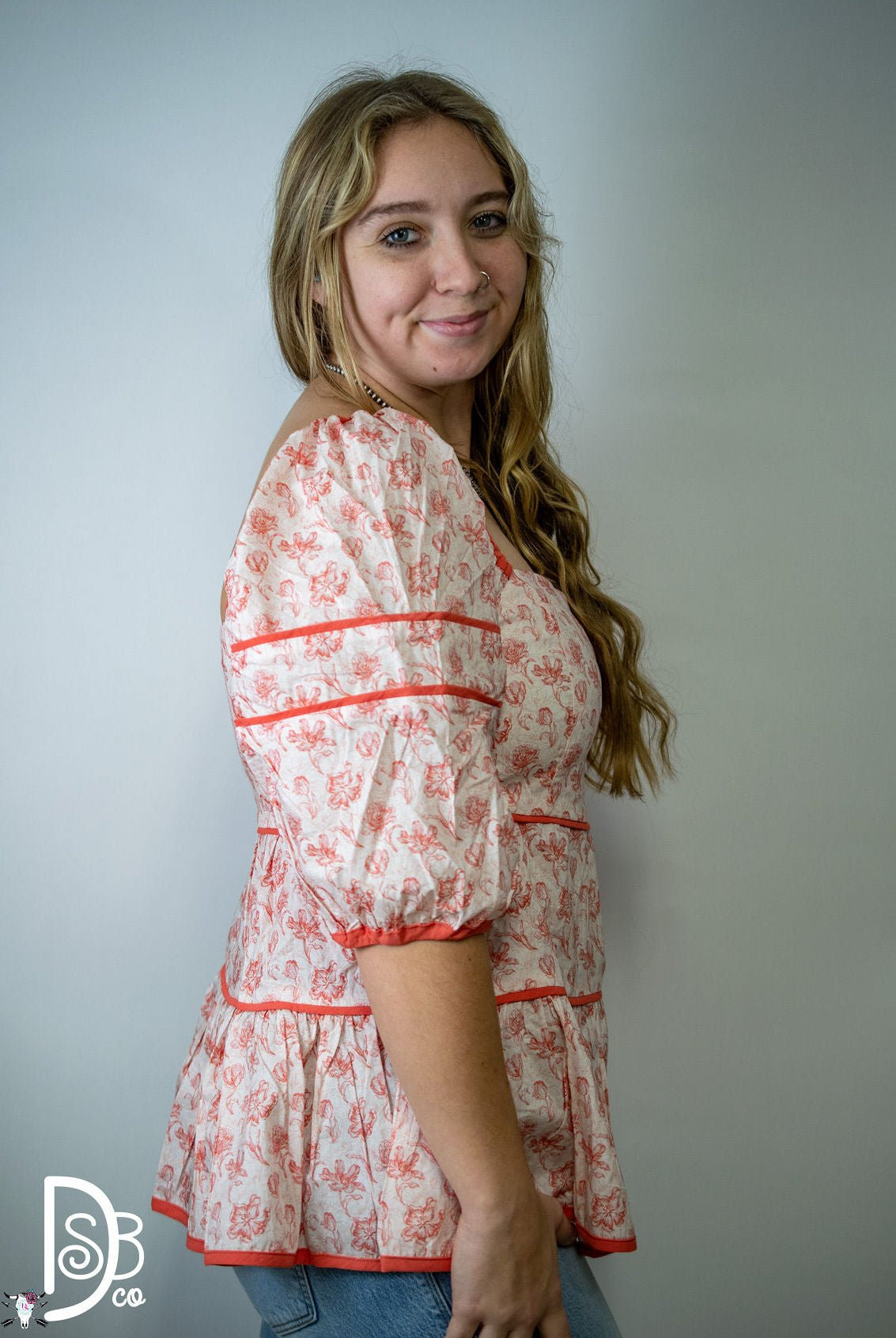 3/4 Sleeve Foral Tiered Top - Deadwood South Boutique & Company LLC