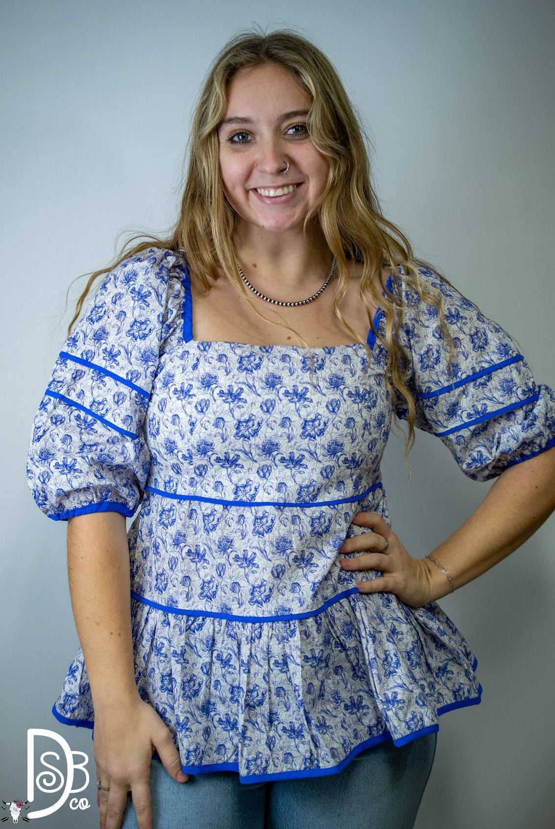 3/4 Sleeve Foral Tiered Top - Deadwood South Boutique & Company LLC