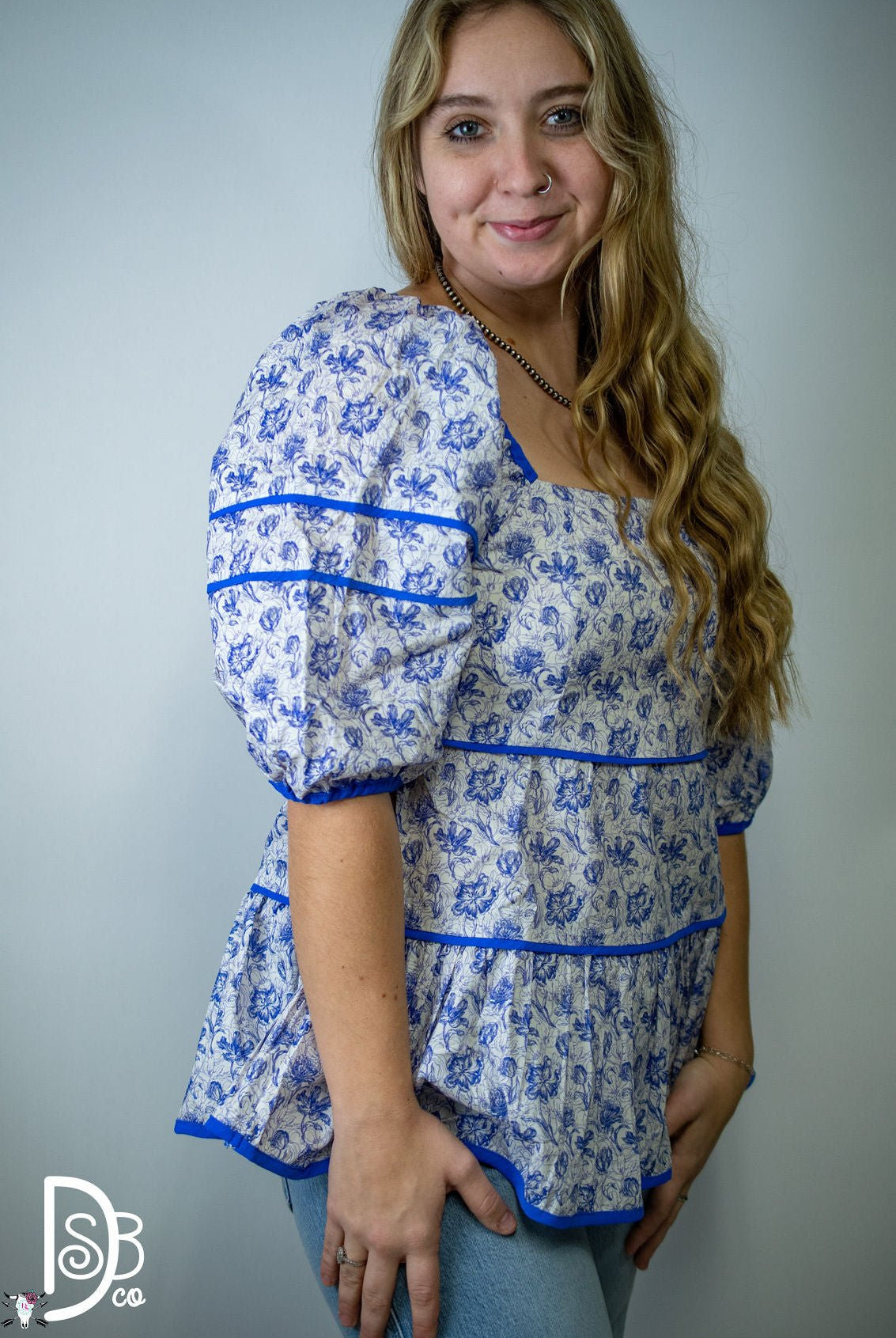 3/4 Sleeve Foral Tiered Top - Deadwood South Boutique & Company LLC