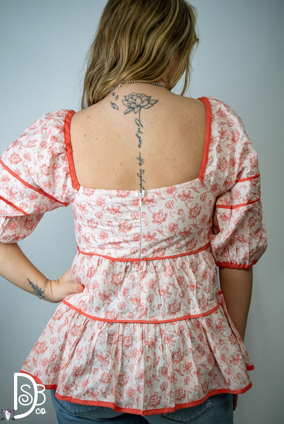 3/4 Sleeve Foral Tiered Top - Deadwood South Boutique & Company LLC